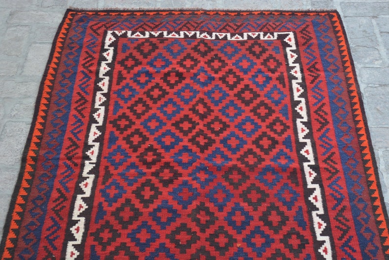Free Shipping Area kilim rug Flat weave Afghan Tribal kilim rug Traditional handwoven maimana kilim 4/'0 x 7/'1 ft.