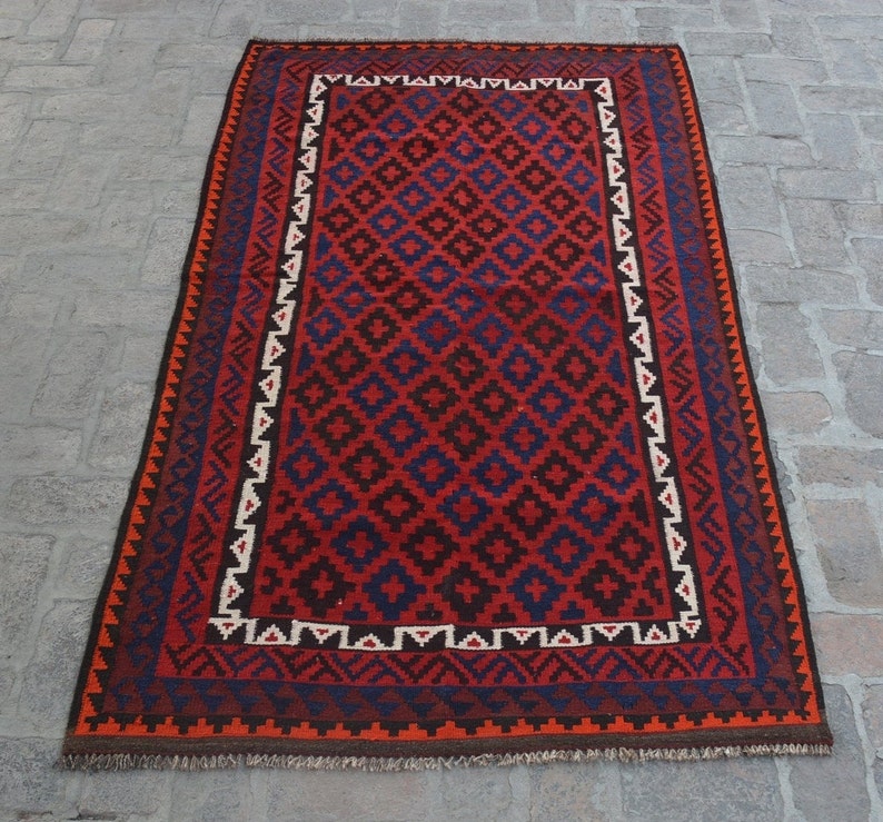 Free Shipping Area kilim rug Flat weave Afghan Tribal kilim rug Traditional handwoven maimana kilim 4/'0 x 7/'1 ft.
