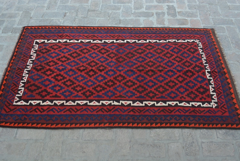 Free Shipping Area kilim rug Flat weave Afghan Tribal kilim rug Traditional handwoven maimana kilim 4/'0 x 7/'1 ft.