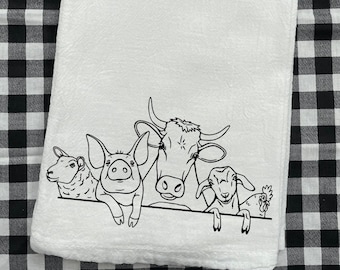 Peeking Farm Animals Decorative Tea Towel