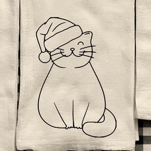 Santa Hat Cat Decorative Tea Towel
