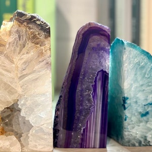 Serre-livres en agate naturelle polie ou en cristal de roche