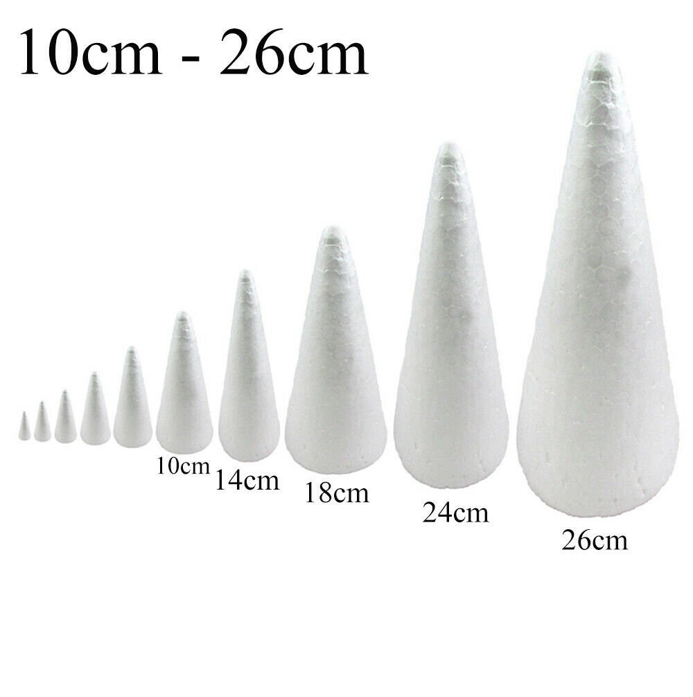 Large Styrofoam Cones, Set of Three Polystyrene Cones, Height 20 Cm 7.87 or  25cm 9.84, Base Diameter 9 Cm 3.54 or 10cm 4, DIY 