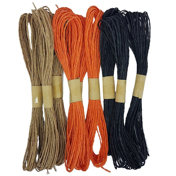 9 X Halloween Raffia Orange Black Cord Craft Twine Rope String