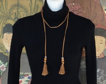 Imitation suede jewelry. Woman jewelry. Brown suede necklace, beads and tassel. Gift for her. Fashion jewelry