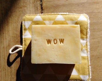 Your message! Honey and Beeswax Soap, solid soap 100g - stamped with the message of your choice