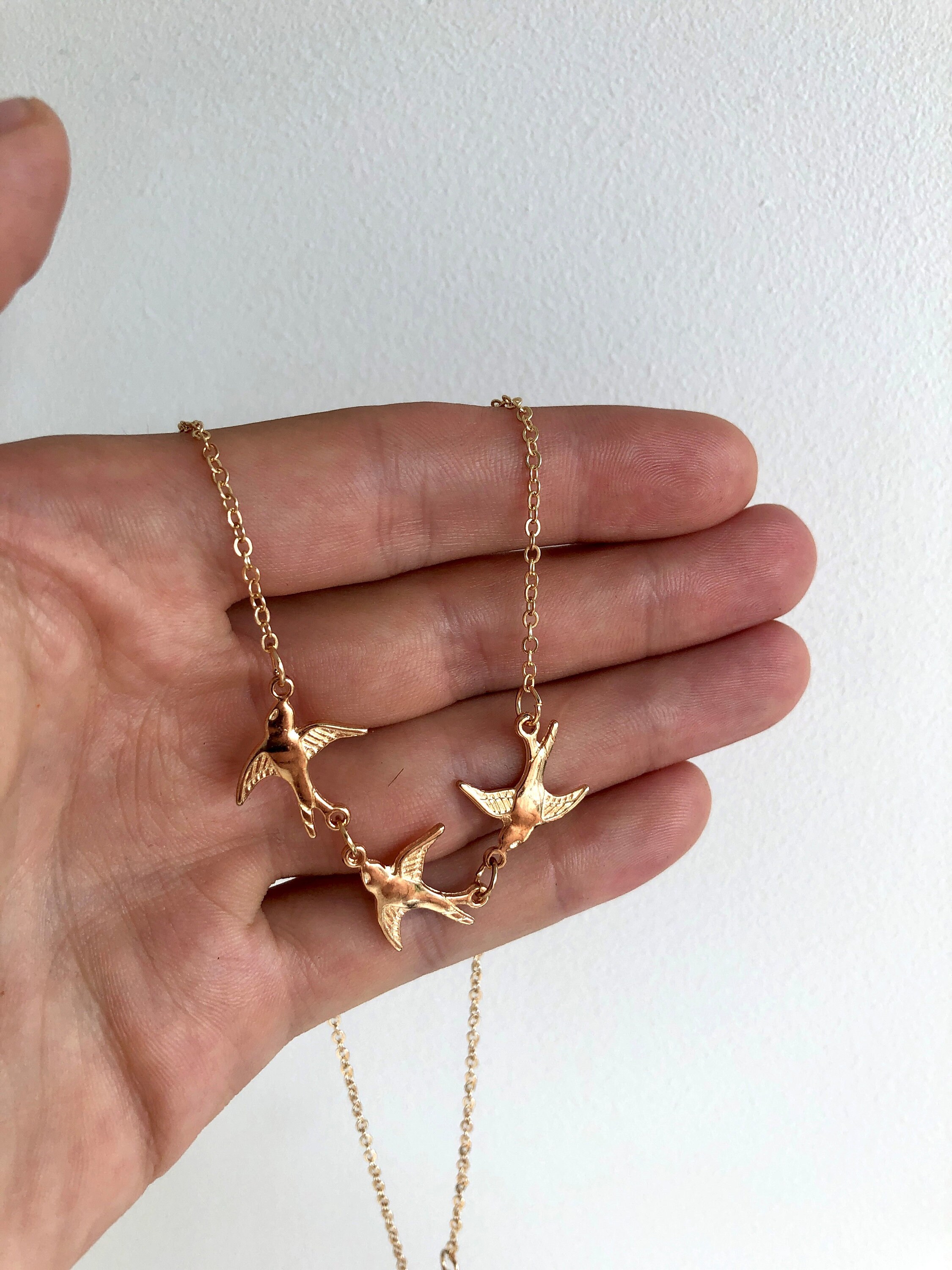 Bird Necklace Dainty Bird Necklace Flying Bird Necklace Etsy