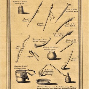1748 Poster Größe Druck - Waffen, Werkzeuge und Musikinstrumente des Königreichs Juda - Westafrika