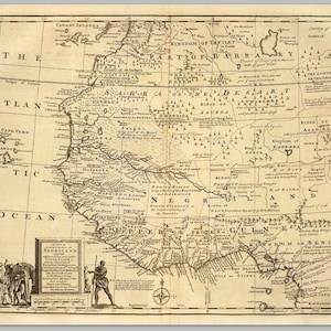 1747 Negroland Karte von Eman. Bowen | Zeigt das Königreich Jehuda an der Westküste Afrikas. Größe A1