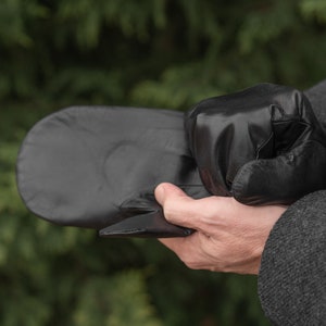 Men&#39;s MITTENS - rabbit FUR lined - BLACK - hairsheep leather - size 8
