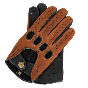 Men's DRIVING Gloves BROWN-BLACK deerskin leather image 8