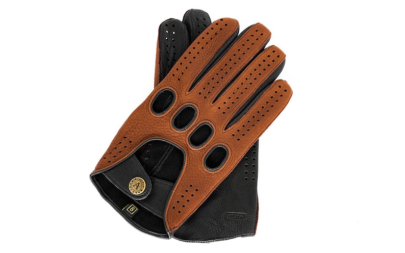 Men's DRIVING Gloves BROWN-BLACK deerskin leather image 8