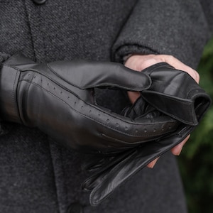 Herren Handschuhe WINTER - SCHWARZ - mit Seide gefüttert - Haarschafleder