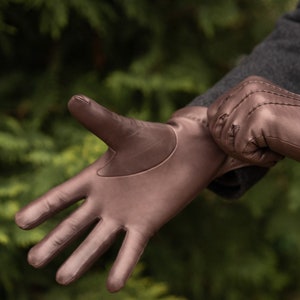 Men's WOOL lined gloves - BROWN - hairsheep nappa leather image 5
