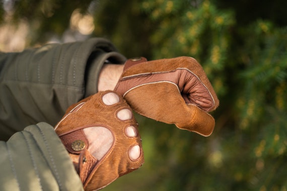 Men's DRIVING Gloves - COW-COGNAC - deerskin leather