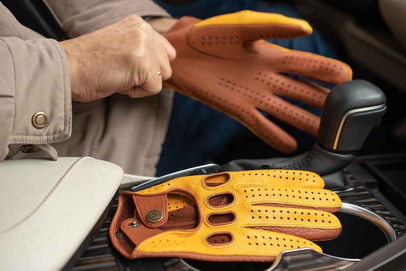 Gants de conduite pour hommes BRUN DORÉ cuir de daim image 4