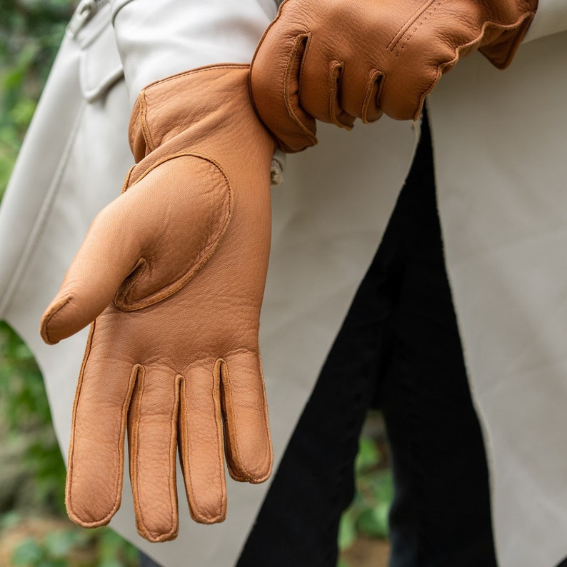 Women's Gloves BROWN wool lined deerskin leather image 4