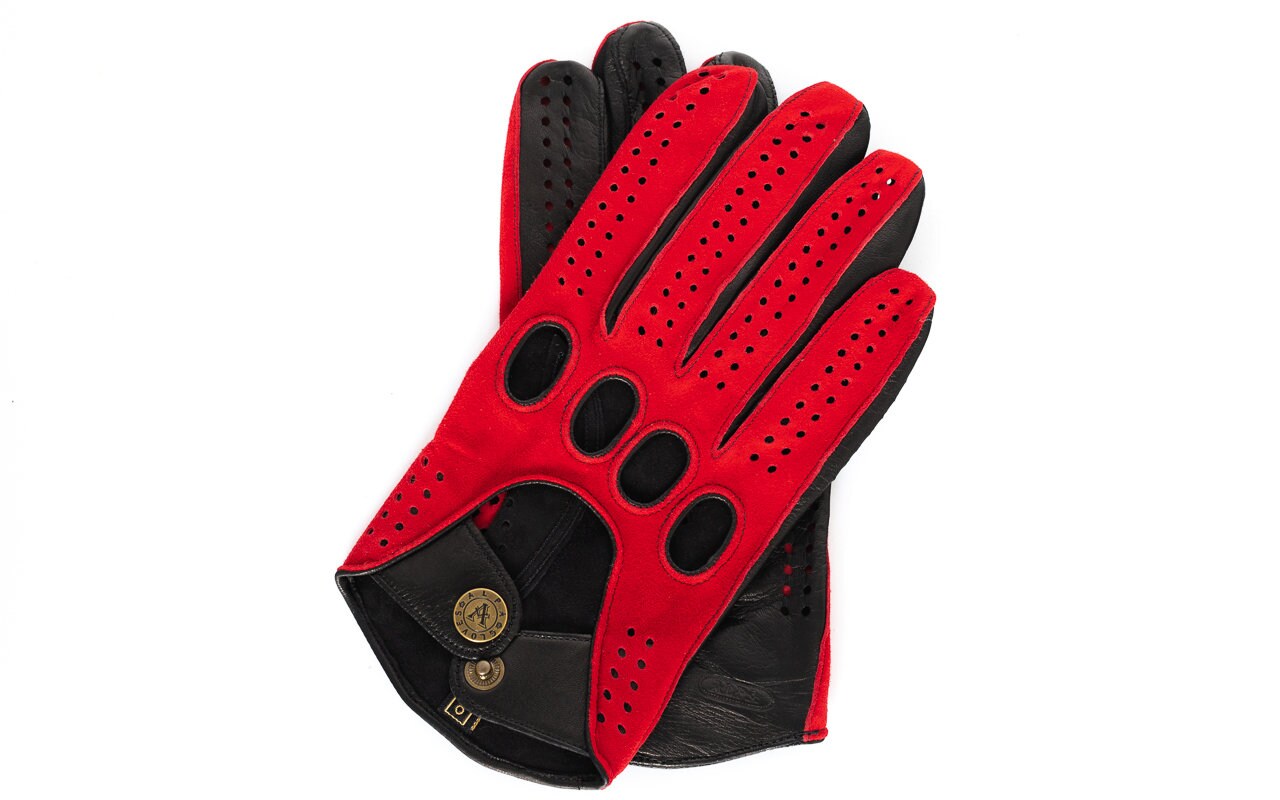 Men's DRIVING Gloves REDBLACK Suedenappa Leather Etsy