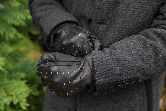 Men's UNLINED Gloves BLACK Deerskin Leather 