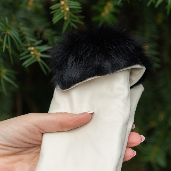 Womens Rabbit Fur Lined Leather Gloves Etsy
