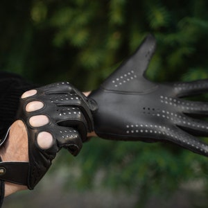Men's DRIVING Gloves - BLACK - hairsheep leather