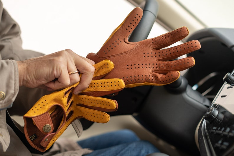 Gants de conduite pour hommes BRUN DORÉ cuir de daim image 3