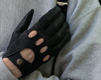 Guantes DRIVING para hombre - NEGRO - piel de ciervo