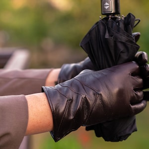 Women's Gloves - DARK BROWN - wool lined - hairsheep leather