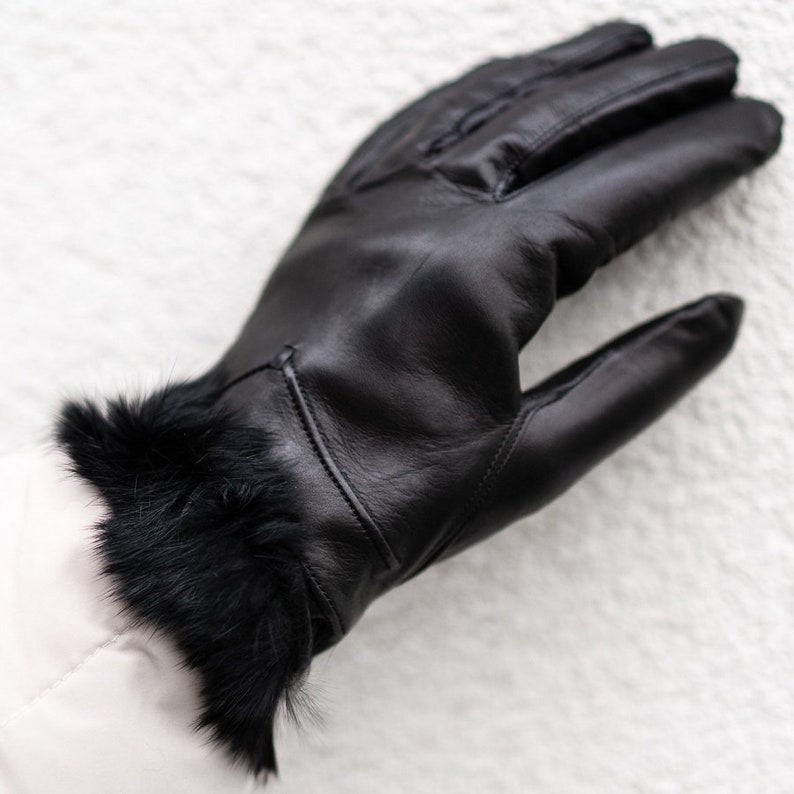 Women's RABBIT FUR Lined Gloves BLACK Hairsheep Etsy