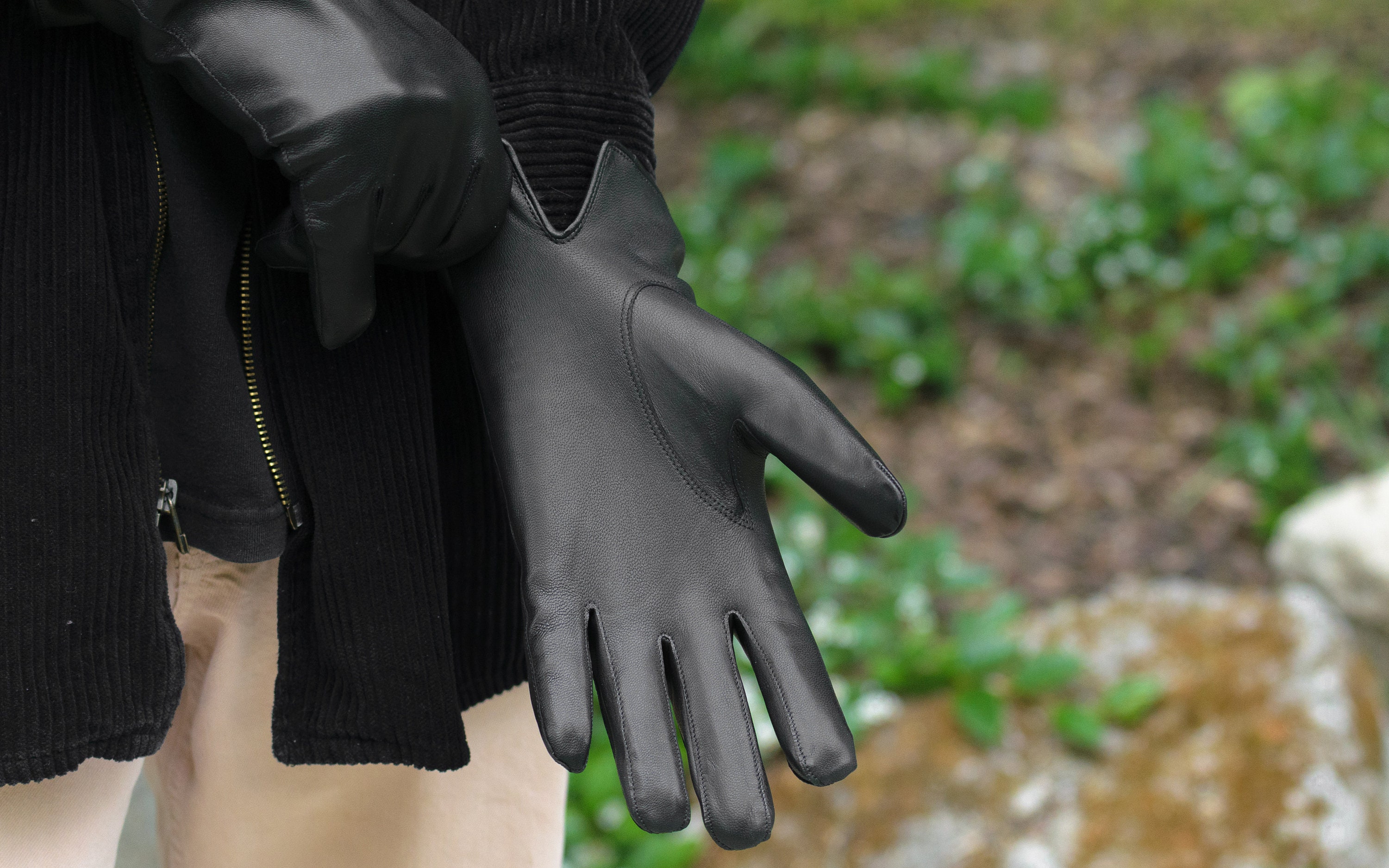 Men's RABBIT FUR Lined Gloves BLACK Hairsheep Leather Etsy UK