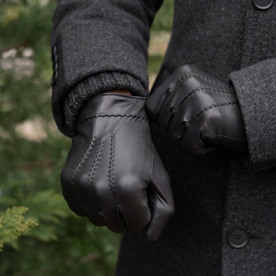 Buy Men's WINTER Gloves BLACK Silk Lined Hairsheep Leather