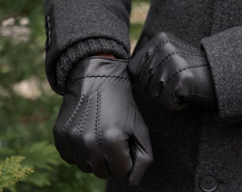 Guantes de INVIERNO para hombre - NEGRO - forro de rayón - piel de oveja