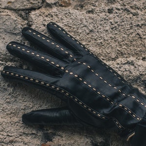 Women's Gloves - BLACK(BEIGE) - wool lined - hairsheep leather