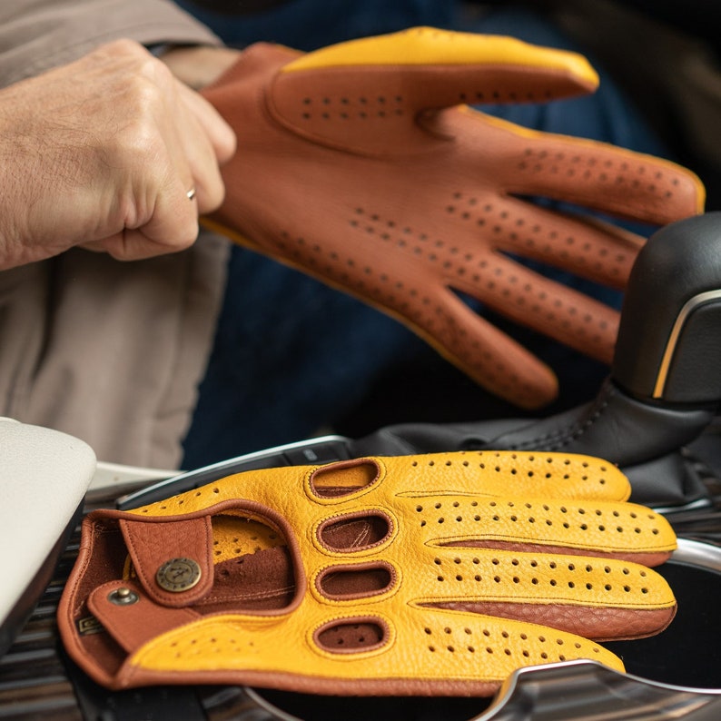 Gants de conduite pour hommes BRUN DORÉ cuir de daim image 6