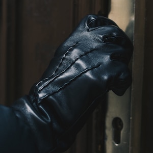 Men's WINTER Gloves - BLACK - wool lined - hairsheep leather