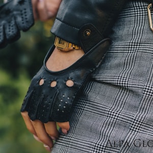 Guantes SIN DEDOS para mujer - NEGRO - piel de ciervo