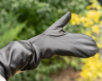 Damen Fäustlinge - Hasenfell gefüttert - SCHWARZ - Haarspange Leder - erhältlich In Größe 6,5