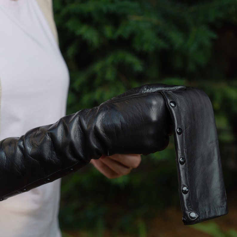 Guantes largos para mujer NEGRO forro de rayón piel de oveja imagen 2