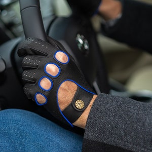 Men&#39;s DRIVING Gloves - BLACK(blue) - deerskin leather