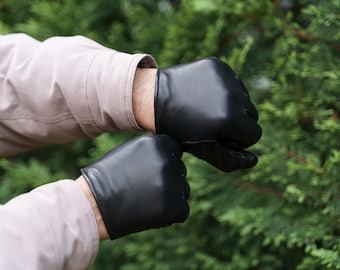 Guantes cortos de hombre con forro de lana - NEGROS - piel napa de oveja