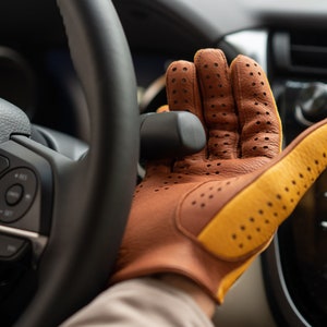 Gants de conduite pour hommes BRUN DORÉ cuir de daim image 2