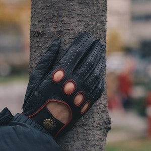 Women's DRIVING Gloves - BLACK(RED) - deerskin leather