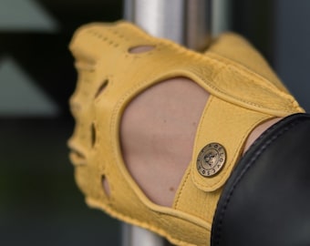 Women's FINGERLESS Gloves - GOLD - deerskin leather