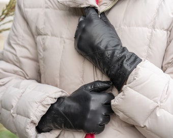 Gants pour femmes - NOIR - doublé de laine - cuir de mouton