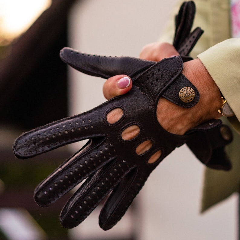 Women's DRIVING Gloves DARK BROWN Deerskin Leather Etsy