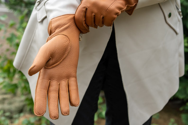 Women's Gloves BROWN wool lined deerskin leather image 2