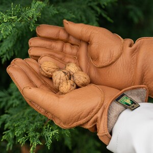 Women's Gloves BROWN wool lined deerskin leather image 5