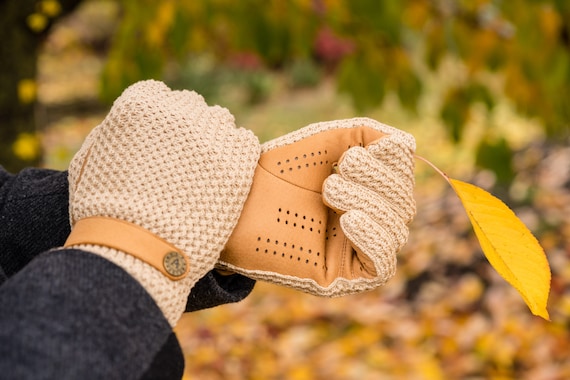 Mitaines en Cuir pour Homme avec Finition Crochet