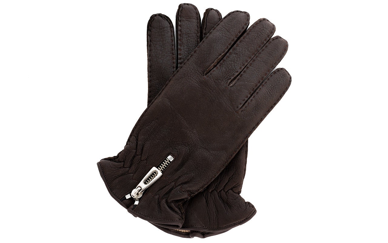 Men's WINTER Gloves DARK BROWN Wool Lined Deerskin Etsy