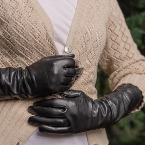 Guantes largos para mujer NEGRO forro de rayón piel de oveja imagen 4